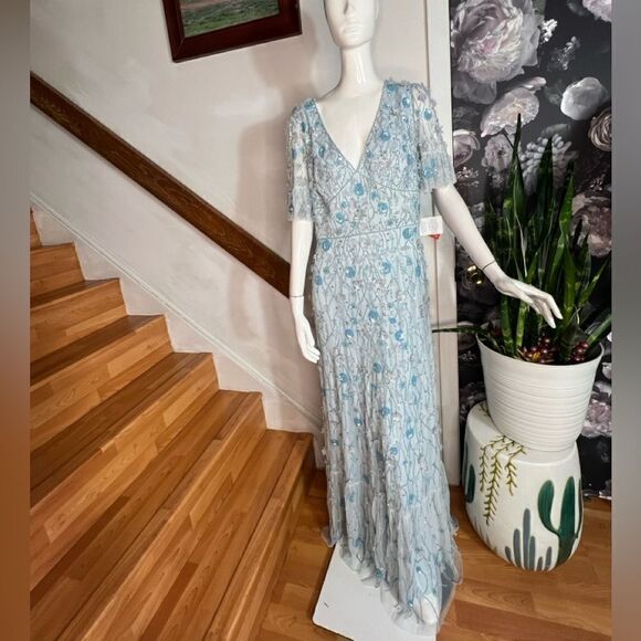 Mac Duggal EMBELLISHED V NECK EMPIRE WAIST RUFFLE HEM GOWN/ size 10 - Picture 6 of 8